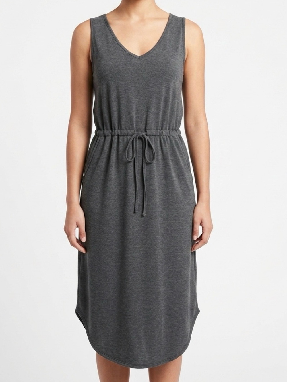 Hount Tie Waist Gray Midi Dress